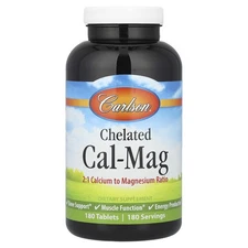 Carlson Labs Chelated Cal-Mag 180 Tablets Gluten-Free, Preservative-Free ,
