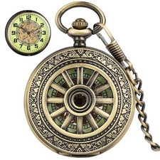 Mens Luxury Classic Mechanical Black Steampunk Skeleton Pocket Watch with Chain