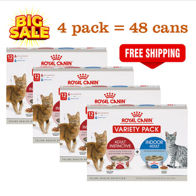 48 Cans, Royal Canin Indoor/Instinctive Adult Wet Cat Food Variety Pack - 36 oz