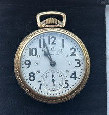 Hamilton 992B Rail Road Pocket Watch 21J 16s Rolled Gold Plate 24 Hour Dial Rare