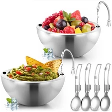 2 Pack 16 oz Chilled Dip Bowl Stainless Steel Double Walled Ice Serving Bowl ...