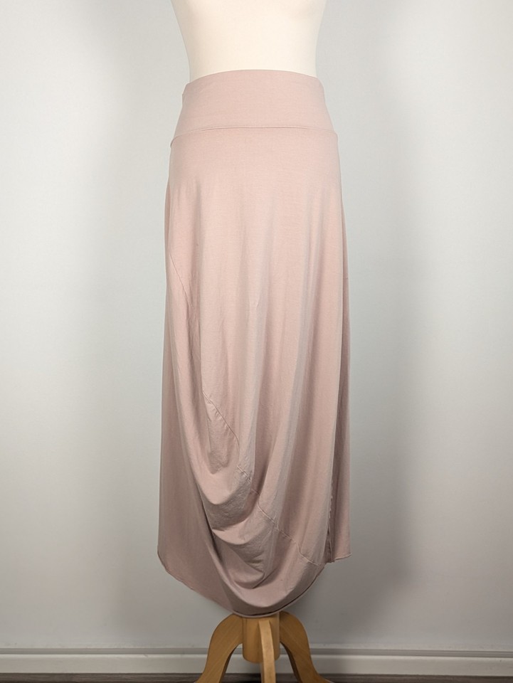 Oska Draped Asymmetric Midi Skirt UK 12 Size 3 Pink Viscose Bubble Hem