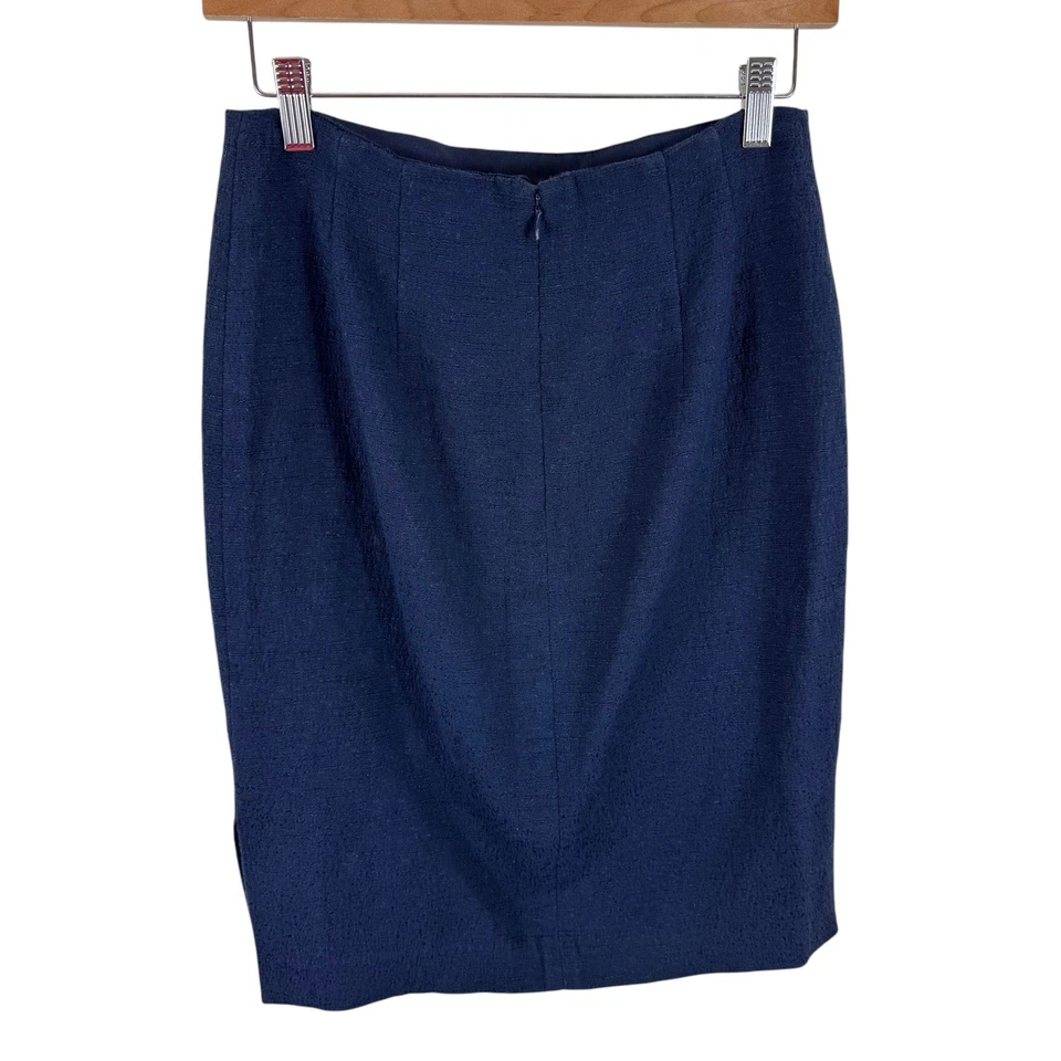 LOFT темно-синий твид с подкладкой прямой колена длина юбка хлопок разрез размер 4 - Изображение 2 из 4