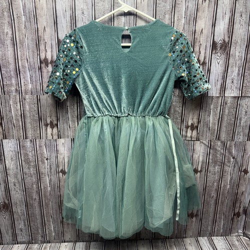 Lilt Teal Gold Velvet Sequins Girls Large L 14 Dress Half Sleeve Dress Up Gown - Picture 2 of 4