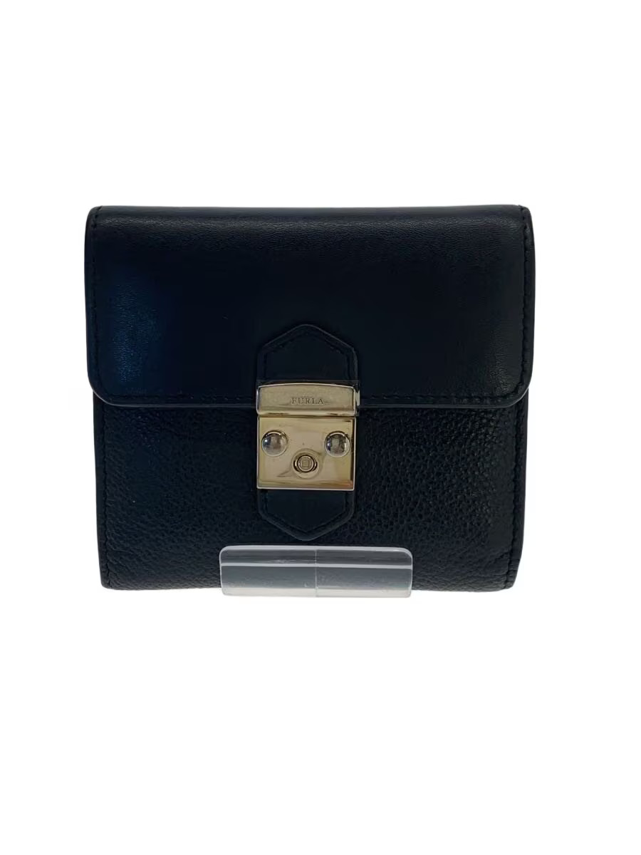 FURLA Bi-fold Wallet Leather BLK Women's