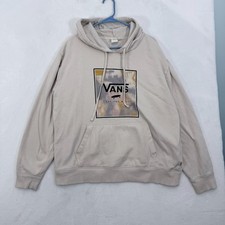 Vans Hoodie Mens L Cream Fleece Sweatshirt Pullover Essential Graphic Skate