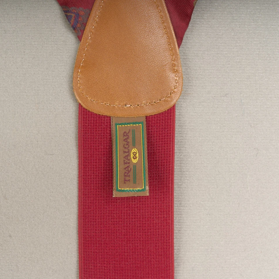 Trafalgar 真丝吊带红色佩斯利图案棕色皮革纽扣风格 — 第 2/4 张图片