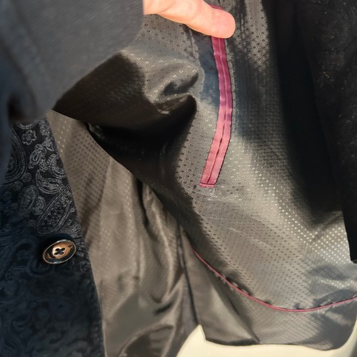 Sean John Mens Black Paisley Embossed Velvet Blazer Two Button Sport Coat - Afbeelding 5 van 13