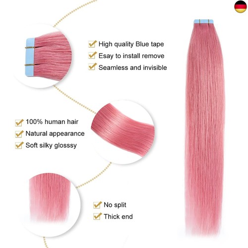 YILITE Tape Extensions Echthaar, Hot Pink 40cm 10 Stück/Packung 20g Tape in - Bild 3 von 6