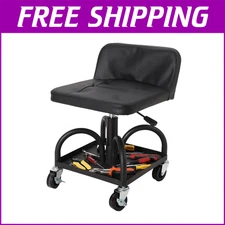 Rolling Shop Stool Telescoping Mechanic Seat for Garage Auto Repair w/Tray Wheel