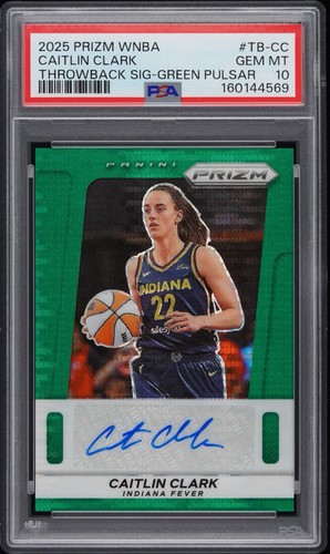 2025 WNBA Prizm Caitlin Clark Throwback Signatures Green Pulsar Auto /25 PSA 10