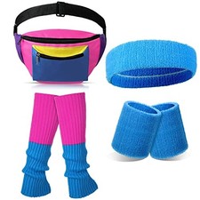 80s 90s Halloween Women Neon Leg Warmers Set Simple Style Blue, Rose, Purple