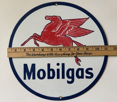 Vintage Mobilgas Pegasus Porcelain Steel Sign Classic Red Horse