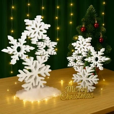 2 Sets Christmas Wooden Snowflake Decorations 12.2 Inches 9.5 Inches 3D Winte...