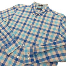 Rodd  Gunn Button Down Shirt Mens M Blue Check Italian Fabric Sports Fit L/S