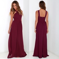 Lulus Air of Romance Chiffon Long Maxi Dress Wedding Bridesmaid Burgundy S
