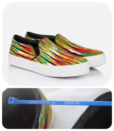 Celine Paris Z1323 Multicolor Striped Slip On Sneakers w Leather trim EU38/7.5US