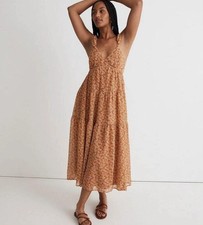 Madewell Georgette Midi Dress Size 6 Ruffles Tiered Daisy Meadow Orange Chiffon