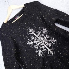 Lovedrobe Black Gold Metallic Snowflake Wool Blend Sweater Plus Size 20/22