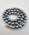 14k Gold 8mm Blue Tahitian Akoya Baroque Saltwater Pearl Knotted Necklace 16"