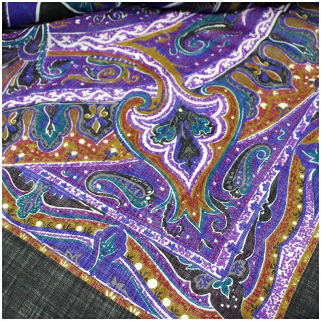 FENDI Wool Large Scarf Stole Dark Gray x Purple Paisley Women's thumbnail 6