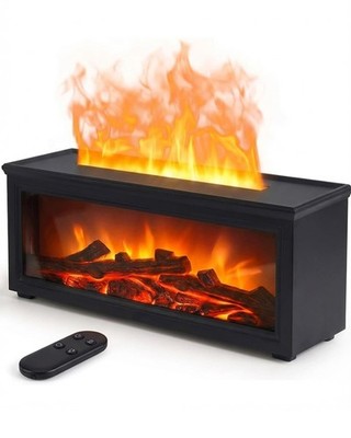 Essential Oil Diffuser, 7-Color Fireplace Fire Flame 280ml firplace, Black 