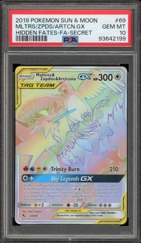 Pokemon Moltres & Zapdos & Articuno GX Hidden Fates Secret Rare #69 PSA 10