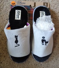 Slippers Women Small 5-6 Black Cat Halloween Striped Dluxe by Dearfoams