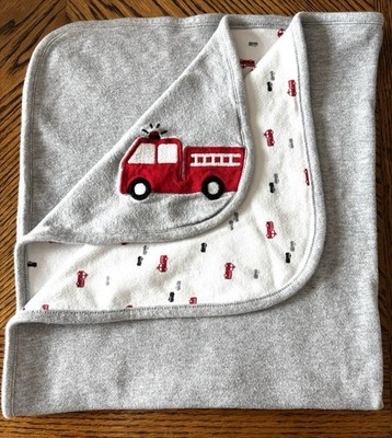 Carters Just 1 Year Firetruck Baby Blanket Grey 24x27 Inches