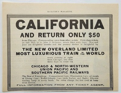 1902 Overland Limited Train Railroad California Vintage Original Print Ad 1900's