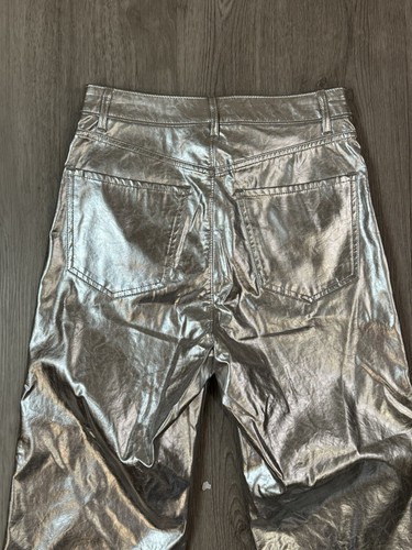 EXPRESS $88 SILVER SUPER HIGH WAISTED FAUX LEATHER CROPPED STRAIGHT PANTS 4 NWT - Picture 7 of 8