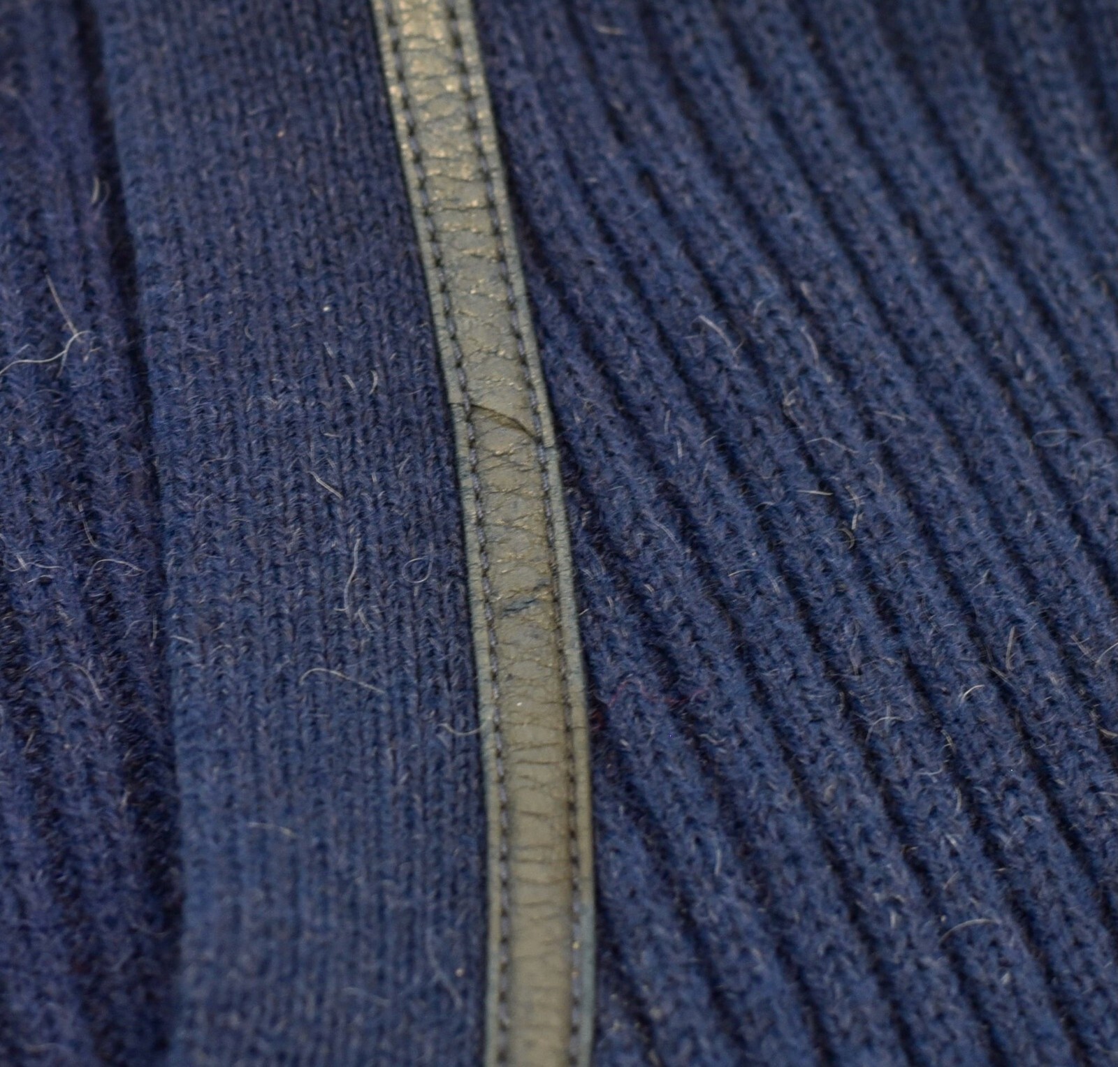 Vintage Hermes Sport Navy Blue Wool Mohair Black Leather Trim Cardigan Sweater image 9
