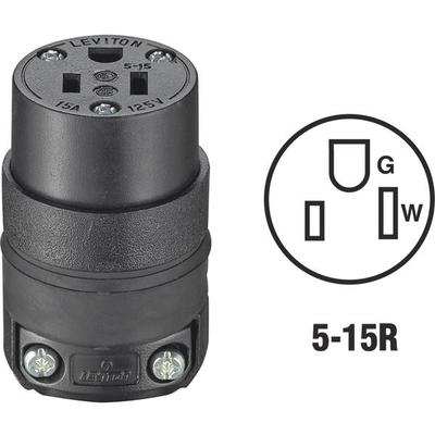 (10)-Leviton 15A 125V 3-Wire 2-Pole NEMA 5-15R Electric Cord Connector 000-515CR