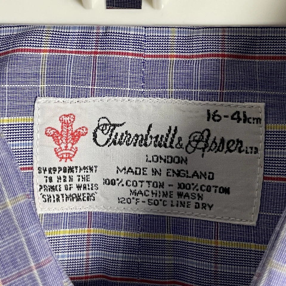 Turnball and Asser Hombre Talla 16 41 Manga Larga Abotonada Azul Rojo Amarillo Cuadros Foto 4 de 4