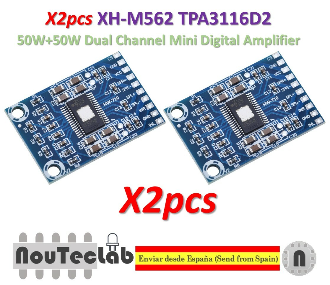 2pcs XH-M562 TPA3116D2 Digital Audio Amplifier DC 12V-24V 2x50W Dual Channel