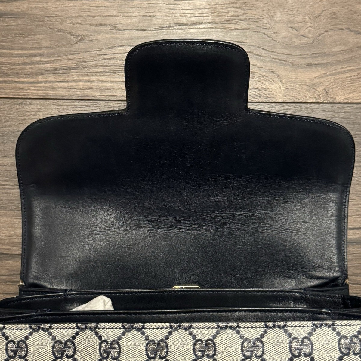 Vintage Gucci Horsebit 1955 Shoulder Bag in Navy Blue Coated