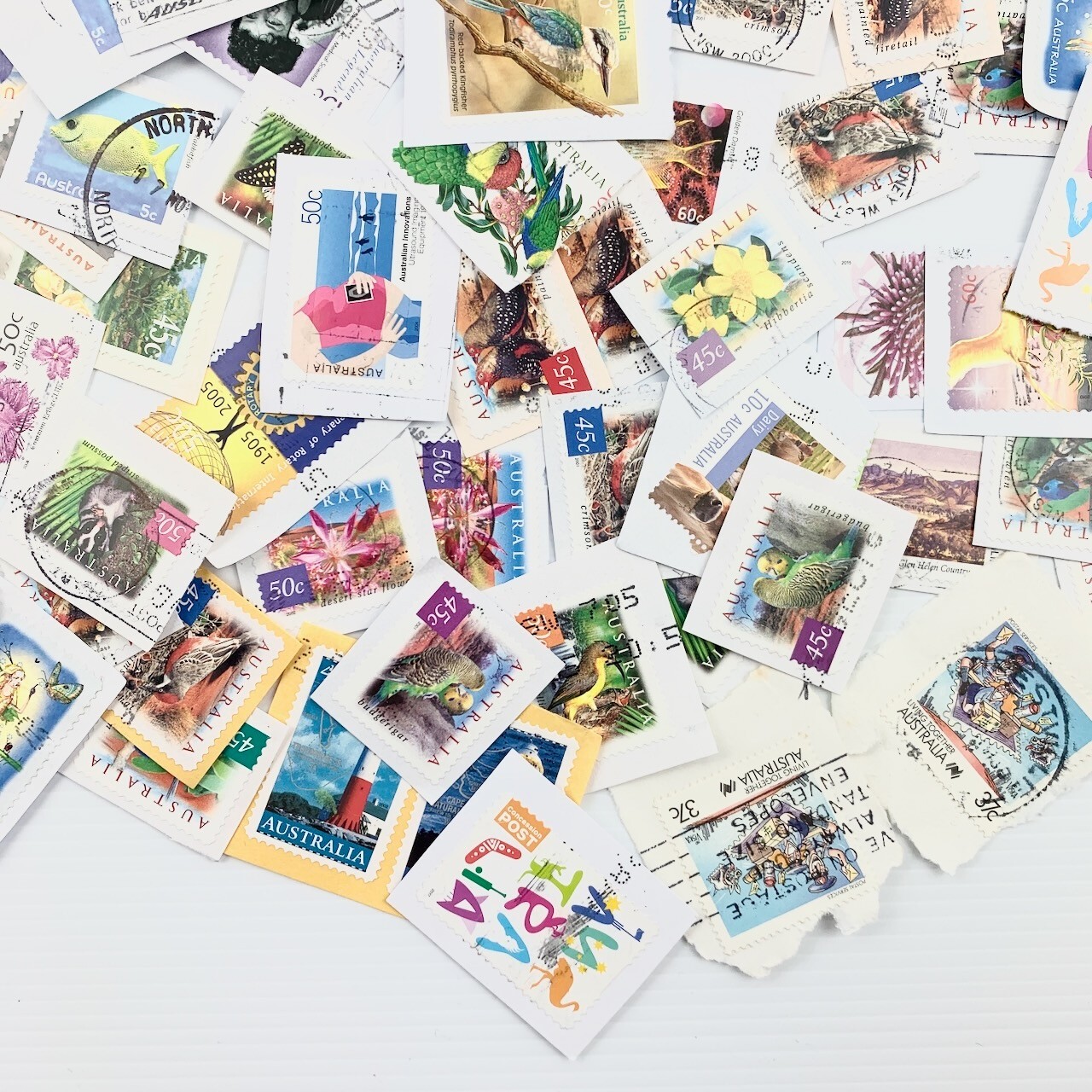 Bulk Random Australian Stamps (x100) Used & Still on Paper Free