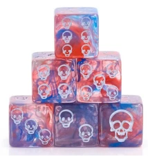 NEW Dice Set of 6 D6 (16mm) - Purple SKULL dice . Pips are replaced with SKULLS