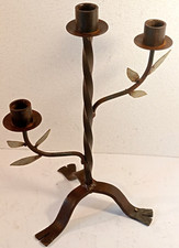 PORTACANDELA-FERRO BATTUTO-FATTO A MANO-ARTIGIANALE-VINTAGE-CANDELABRO-D'EPOCA