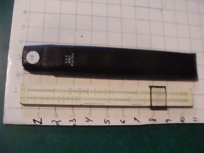 vintage early SLIDE RULE: K & E N4058W wooden in case, metal edge viewer