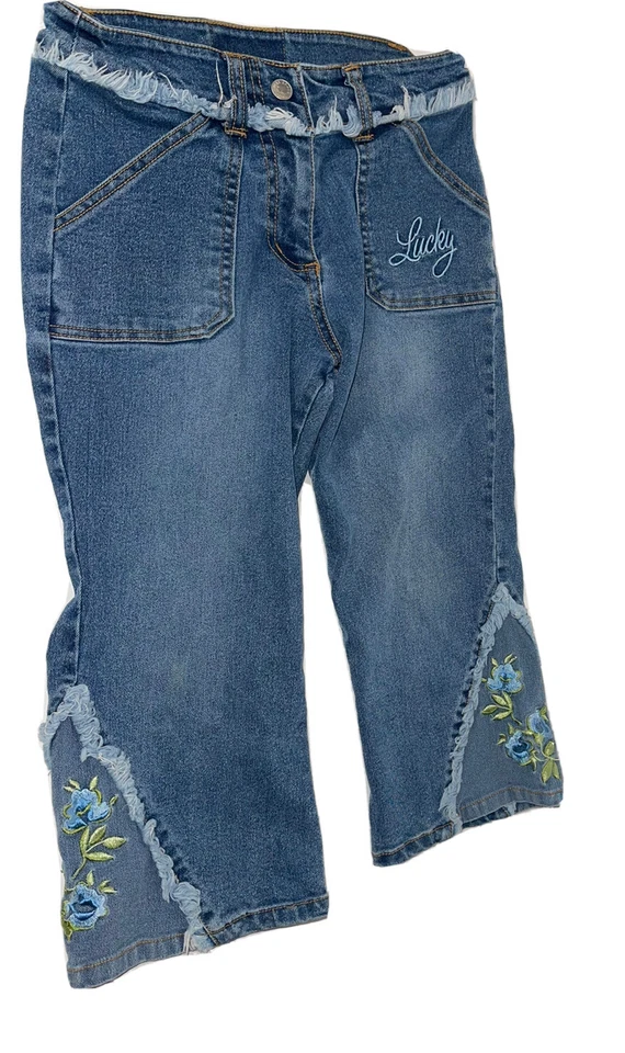 Pantalones de mezclilla capri acampanados bordados talla 8 Lucky Brand para niñas Foto 2 de 4