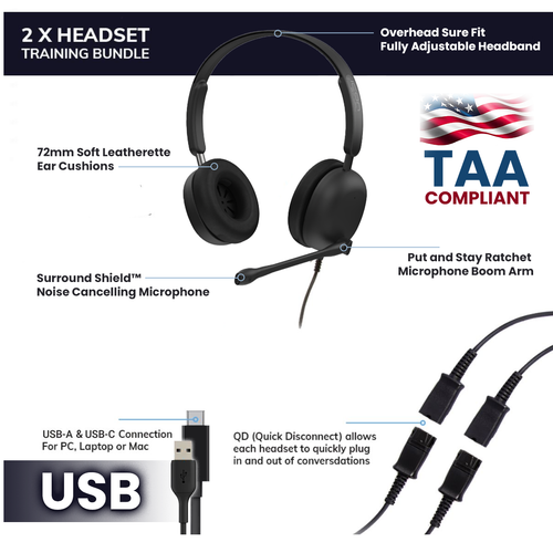 Binaural Training & Supervising TAA Compliant USB-A / USB-C Headset Bundle - Afbeelding 2 van 7