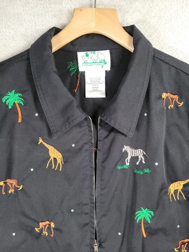 The Quacker Factory Jacket Womens L Black Embroidered Jungle Zoo Animals Zip Up - Picture 4 of 15