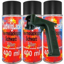 Hitzebeständige 3x Auspuff Spray 400ml Schwarz bis 650'C Spraydosen &Haltegriff