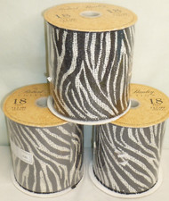 3 Rolls Wired Burlap Ribbon 18 feet 4.5 in Width Zebra Stripes Robert Stanley