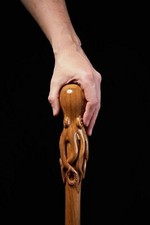 Octopus Head Handle Hand Carved Wooden Walking Cane Stick new designer Best look