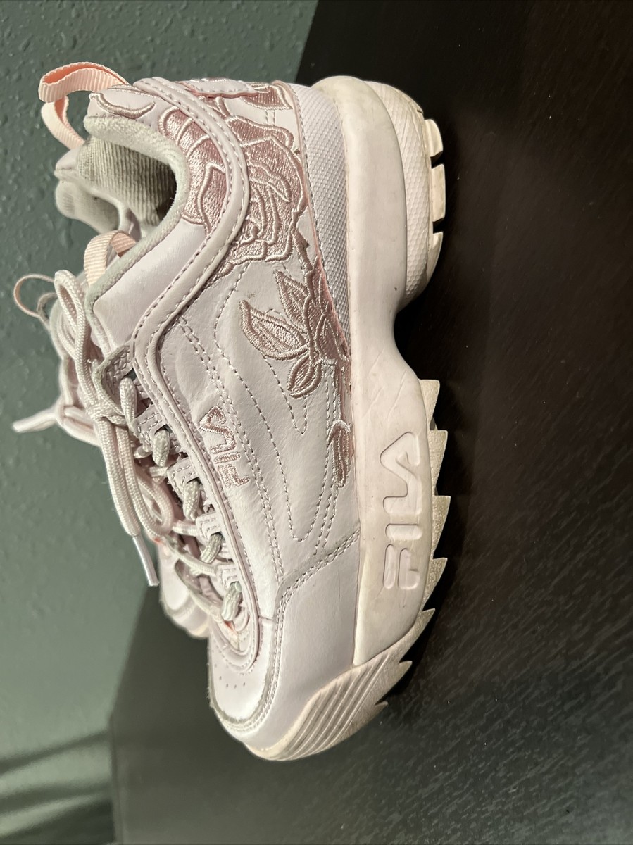 Fila Pink Embroidered Rose Leather Sneakers Tennis Shoes Women's