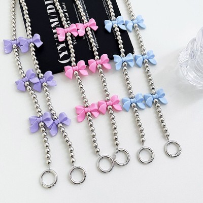 Universal Bownot Beaded Phone Case Phone Long Chain Bag Hanging Rope Keychain