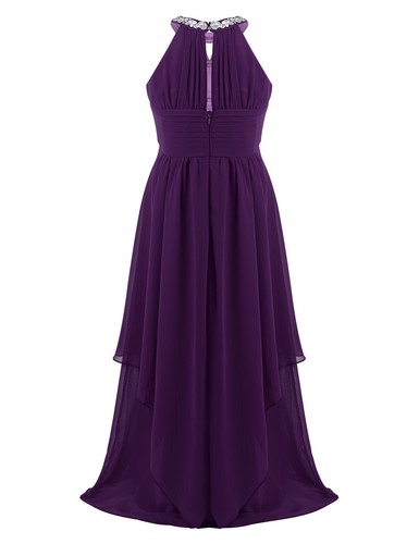 Niñas Halter Encaje Gasa Flor Boda Dama de honor Maxi Vestido Junior Vestido de Baile - Imagen 107 de 156