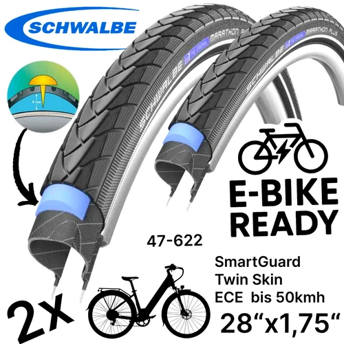 2x Schwalbe Marathon Plus 28"x 1,75" Ebike SmartGuard 47-622 Pannenschutz Reifen